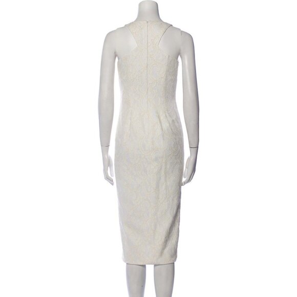 JayGodfrey White Paisley Jacquard Scoop Neck Front Slit Midi Length Dress 0 - Picture 2 of 16